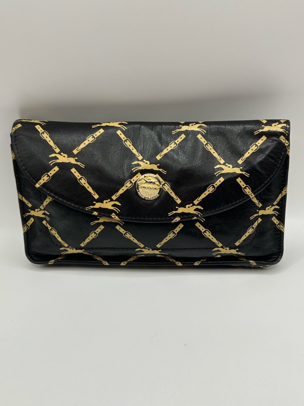 Longchamp Brown & Gold Leather Clutch